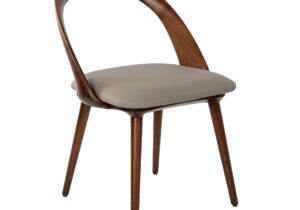 Nussbaum und Nerz Kunstleder Stuhl Perspektivansicht Schweiz geschwungene Rückenlehne Design
