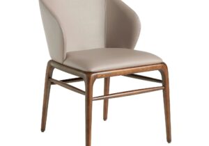Kunstlederstuhl Nerz dunkel Schrägansicht Schweiz moderne Formgebung Holzgestell Walnuss